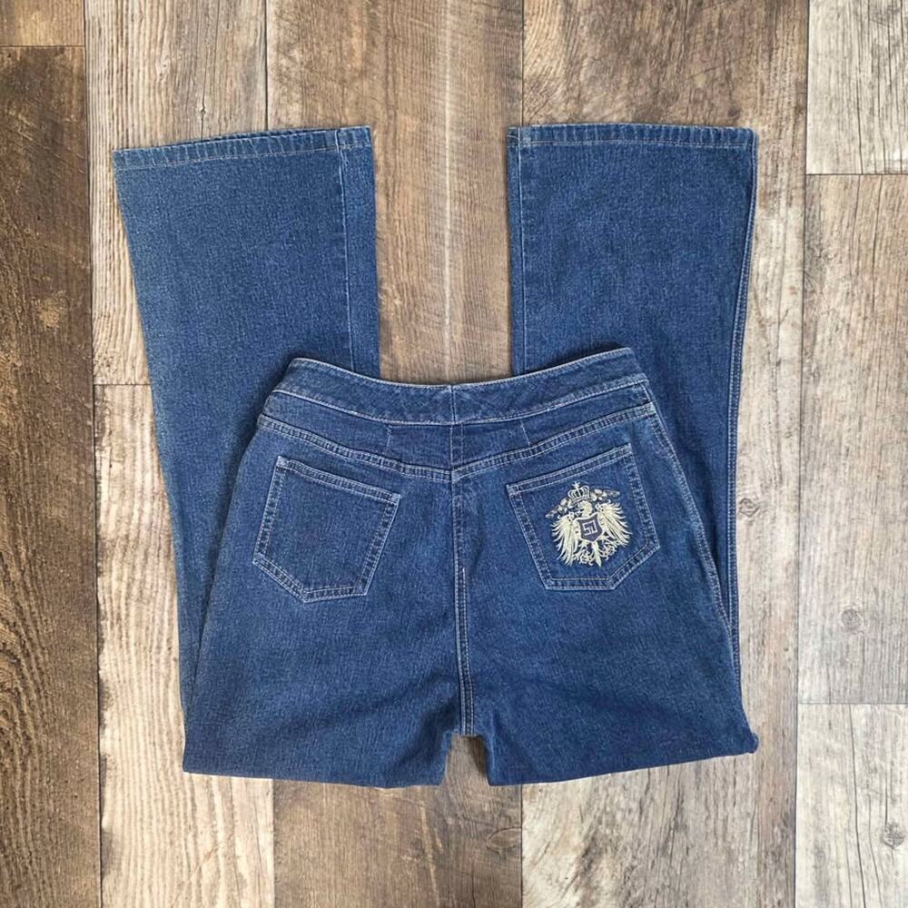 St John Denim Flare Crop Jeans Embroidered Pocket Size 2